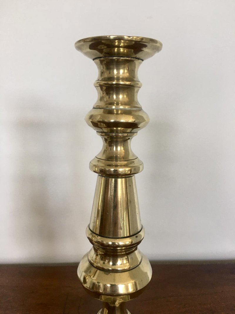Pair of Extra Tall Antique Brass Candlesticks - Image 3